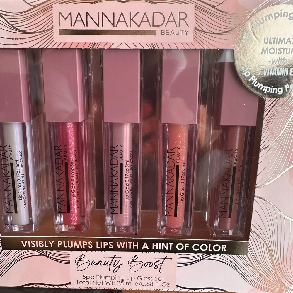 Manna Kadar Beauty Boost Plumping Lip Gloss Set - Pink, Red, Gold